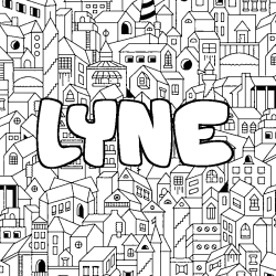 Coloring page first name LYNE - City background