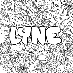 Coloring page first name LYNE - Fruits mandala background