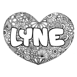 Coloring page first name LYNE - Heart mandala background
