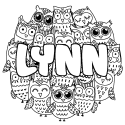 Coloring page first name LYNN - Owls background