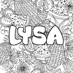 Coloring page first name LYSA - Fruits mandala background