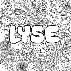 Coloring page first name LYSE - Fruits mandala background