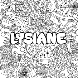 Coloring page first name LYSIANE - Fruits mandala background