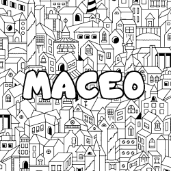 Coloring page first name MACEO - City background