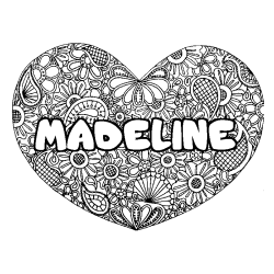 Coloring page first name MADELINE - Heart mandala background