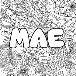 Coloring page first name MAE - Fruits mandala background
