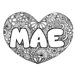 Coloring page first name MAE - Heart mandala background