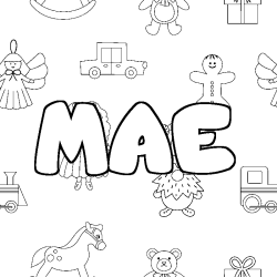 Coloring page first name MAE - Toys background