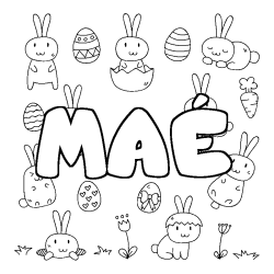 Coloring page first name MAÉ - Easter background