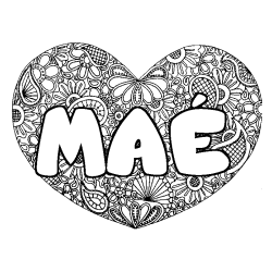 Coloring page first name MAÉ - Heart mandala background