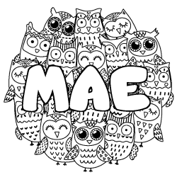 Coloring page first name MAE - Owls background