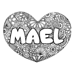 Coloring page first name MAEL - Heart mandala background