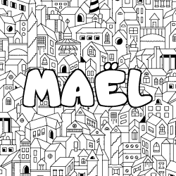 Coloring page first name MAËL - City background