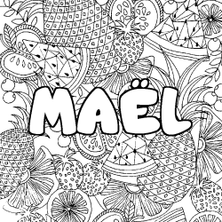 Coloring page first name MAËL - Fruits mandala background
