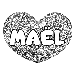 Coloring page first name MAËL - Heart mandala background