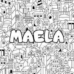 Coloring page first name MAELA - City background