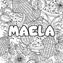 Coloring page first name MAELA - Fruits mandala background
