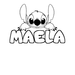 Coloring page first name MAELA - Stitch background