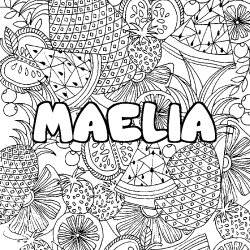 Coloring page first name MAELIA - Fruits mandala background