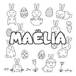 Coloring page first name MAËLIA - Easter background