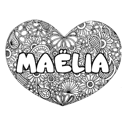 Coloring page first name MAËLIA - Heart mandala background