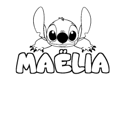 Coloring page first name MAËLIA - Stitch background