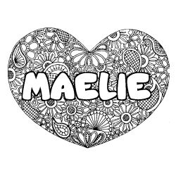 Coloring page first name MAELIE - Heart mandala background