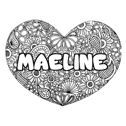 Coloring page first name MAELINE - Heart mandala background
