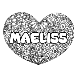 Coloring page first name MAELISS - Heart mandala background