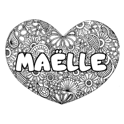 Coloring page first name MAËLLE - Heart mandala background