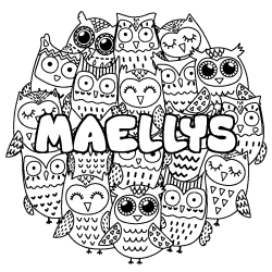 Coloring page first name MAELLYS - Owls background