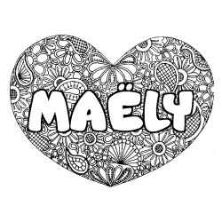 Coloring page first name MAËLY - Heart mandala background