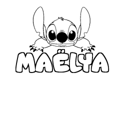 Coloring page first name MAËLYA - Stitch background