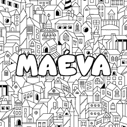 Coloring page first name MAÉVA - City background