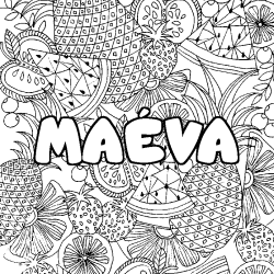 Coloring page first name MAÉVA - Fruits mandala background