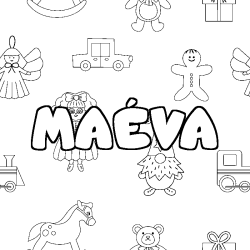 Coloring page first name MAÉVA - Toys background