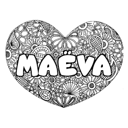 Coloring page first name MAËVA - Heart mandala background