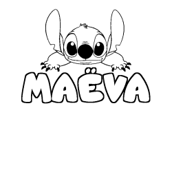 Coloring page first name MAËVA - Stitch background