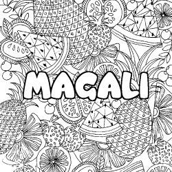 Coloring page first name MAGALI - Fruits mandala background