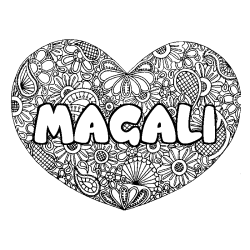 Coloring page first name MAGALI - Heart mandala background