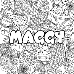 Coloring page first name MAGGY - Fruits mandala background