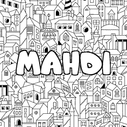 Coloring page first name MAHDI - City background