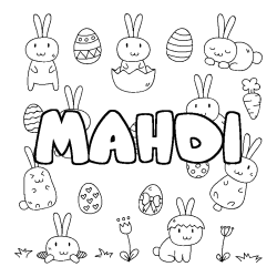 Coloring page first name MAHDI - Easter background