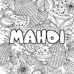 Coloring page first name MAHDI - Fruits mandala background