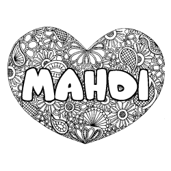 Coloring page first name MAHDI - Heart mandala background