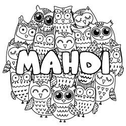 Coloring page first name MAHDI - Owls background