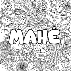 Coloring page first name MAHÉ - Fruits mandala background