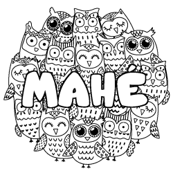 Coloring page first name MAHÉ - Owls background