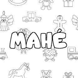 Coloring page first name MAHÉ - Toys background