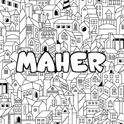 Coloring page first name MAHER - City background